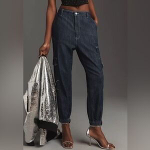 Anthropologie × Pilcro Seamed Sport Cargo Utility Jeans Dark Blue Jogger Cuff 25